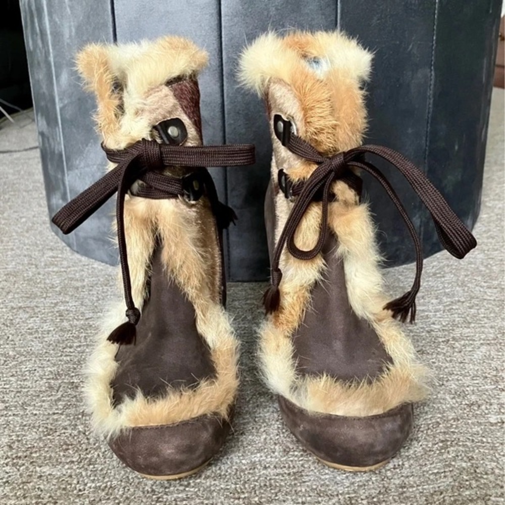 Elegant Brown Fur-Trimmed Heeled Boots